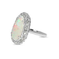 Platinum Opal and Diamond Halo Ring