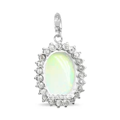 Platinum Opal and Diamond Vintage Halo Pendant