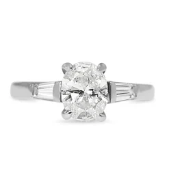 Platinum Oval and Baguette Diamond Ring