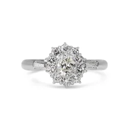 Platinum Oval Cluster Diamond Halo Ring
