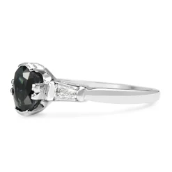 Platinum Oval Teal Sapphire and Diamond Ring