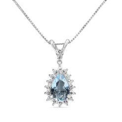 Platinum Pear Aquamarine and Diamond Necklace