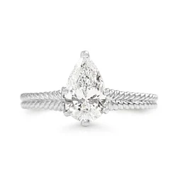 Platinum Pear Diamond Solitaire Ring with Engraved Band