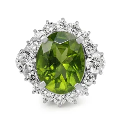 Platinum Peridot and Diamond Cluster Ring
