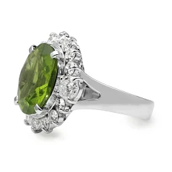 Platinum Peridot and Diamond Cluster Ring