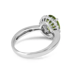 Platinum Peridot and Diamond Halo Ring