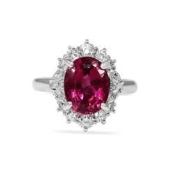 Platinum Pink Tourmaline and Diamond Cluster Halo Ring