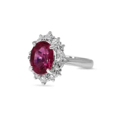 Platinum Pink Tourmaline and Diamond Cluster Halo Ring