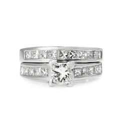 Platinum Princess Cut Diamond Solitaire Ring With Matching Band - Ring Set