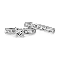 Platinum Princess Cut Diamond Solitaire Ring With Matching Band - Ring Set