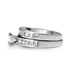 Platinum Princess Cut Diamond Solitaire Ring With Matching Band - Ring Set
