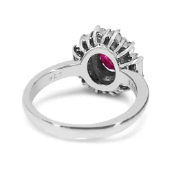 Platinum Ruby and Baguette Diamond Halo Ring