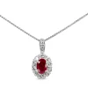 Platinum Ruby and Diamond Halo Necklace