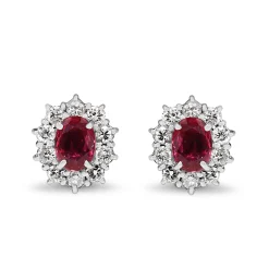 Platinum Ruby and Diamond Halo Stud Earrings