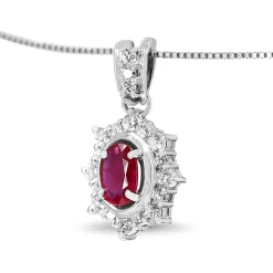 Platinum Ruby and Diamond Halo Necklace