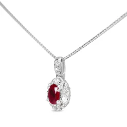 Platinum Ruby and Diamond Halo Necklace