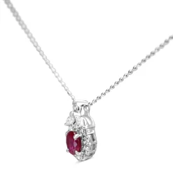 Platinum Ruby and Diamond Halo Necklace