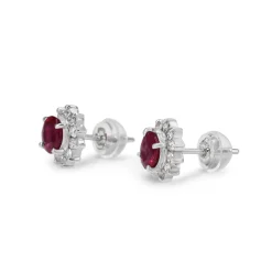 Platinum Ruby and Diamond Halo Stud Earrings