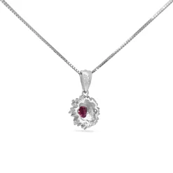 Platinum Ruby and Diamond Halo Necklace