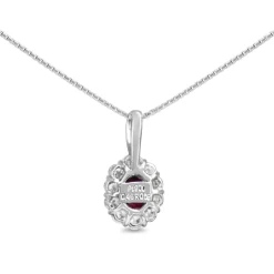 Platinum Ruby and Diamond Halo Necklace