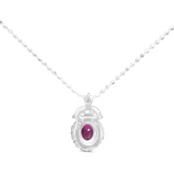 Platinum Ruby and Diamond Halo Necklace