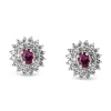 Platinum Ruby and Double Diamond Halo Stud Earrings