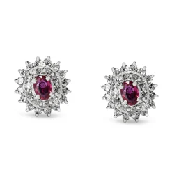 Platinum Ruby and Double Diamond Halo Stud Earrings