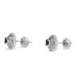 Platinum Ruby and Double Diamond Halo Stud Earrings