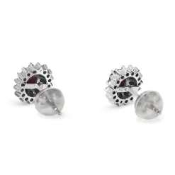 Platinum Ruby and Double Diamond Halo Stud Earrings