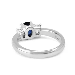 Platinum Sapphire and Baguette Diamond 3 Stone Ring