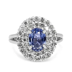 Platinum Sapphire and Diamond Double Halo Cluster Ring
