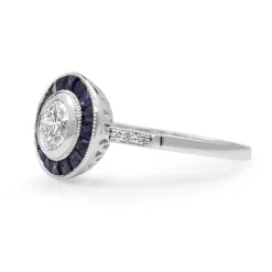 Platinum Sapphire and Diamond Art Deco Style Target Ring