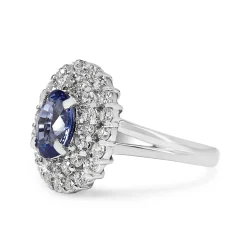 Platinum Sapphire and Diamond Double Halo Cluster Ring