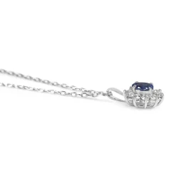 Platinum Sapphire and Diamond Halo Necklace