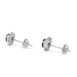 Platinum Sapphire and Diamond Halo Stud Earrings