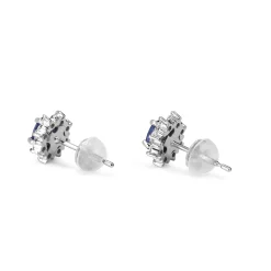 Platinum Sapphire and Diamond Halo Earrings