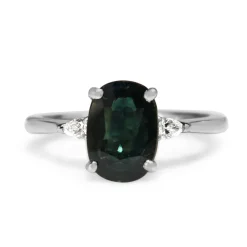 Platinum Sapphire and Pear Diamond 3 Stone Ring