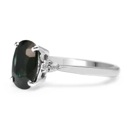 Platinum Sapphire and Pear Diamond 3 Stone Ring