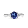 Platinum Sapphire and Trillion Cut Diamond 3 Stone Ring