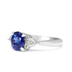 Platinum Sapphire and Trillion Cut Diamond 3 Stone Ring