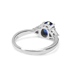 Platinum Sapphire and Trillion Cut Diamond 3 Stone Ring
