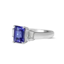 Platinum Tanzanite and Baguette Diamond Ring