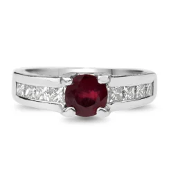 Platinum Treated Ruby and Princess Cut Diamond Vintage Ring