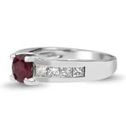 Platinum Treated Ruby and Princess Cut Diamond Vintage Ring