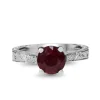 Platinum Treated Ruby Vintage Style Etched Solitaire Ring