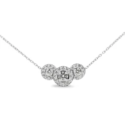 Platinum Triple Diamond Halo Necklace
