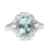 Platinum Vintage Aquamarine and Diamond Cluster Ring