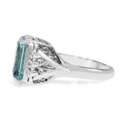 Platinum Vintage Aquamarine and Diamond Ring