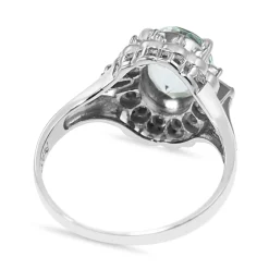Platinum Vintage Aquamarine and Diamond Cluster Ring
