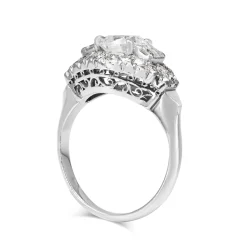 Platinum Vintage Cushion and Carre Cut Diamond Ring
